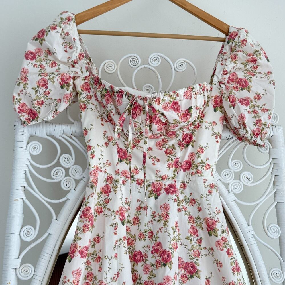 House of CB Tallulah Dress XS Floral Puff Sleeve Rose Print Coquette Romantic - Picture 6 of 13